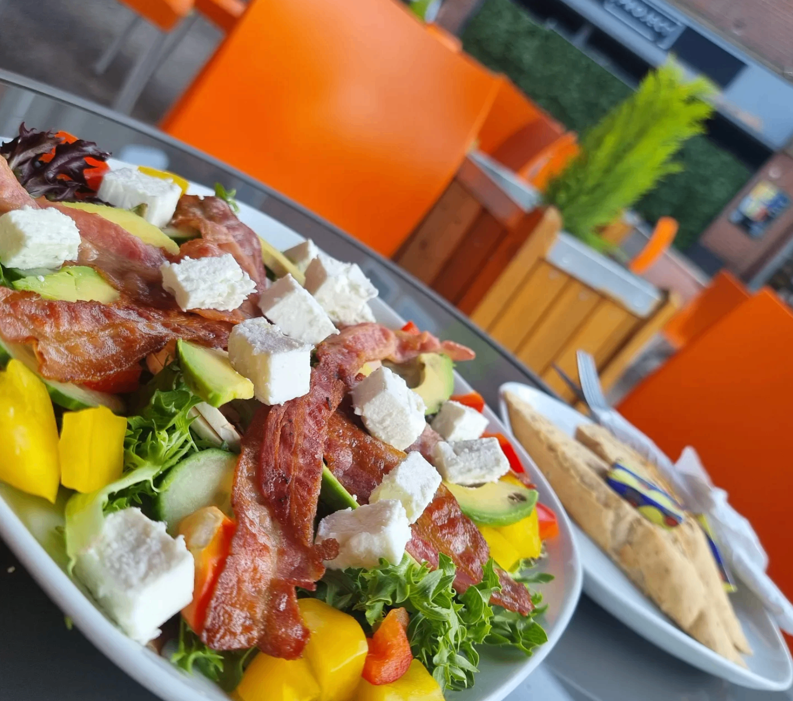 Bacon, feta and avocado salad with peppers on the Baobab Cafe outdoor terrace